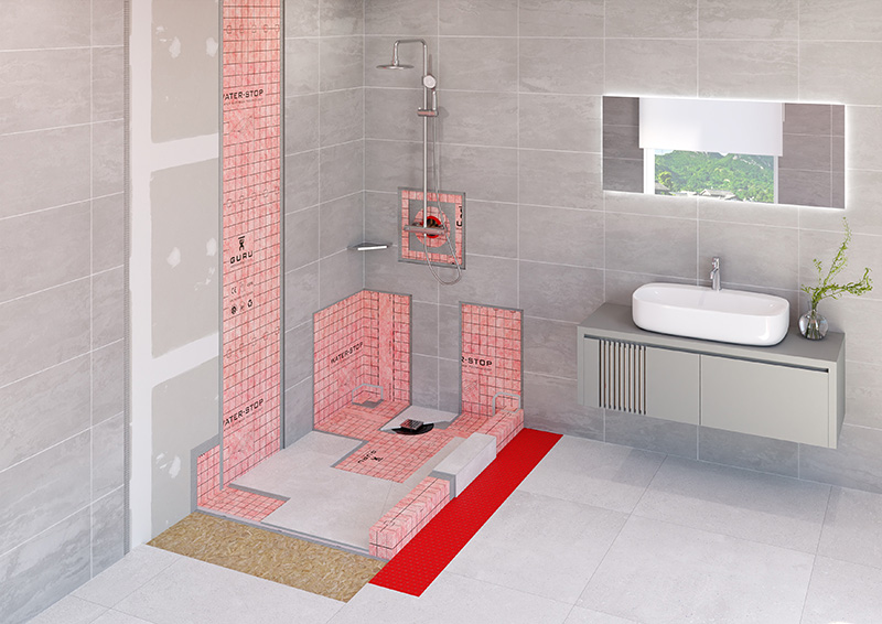 GURU Superkits for linear shower drains, including all essential materials for complete and long-lasting waterproofing